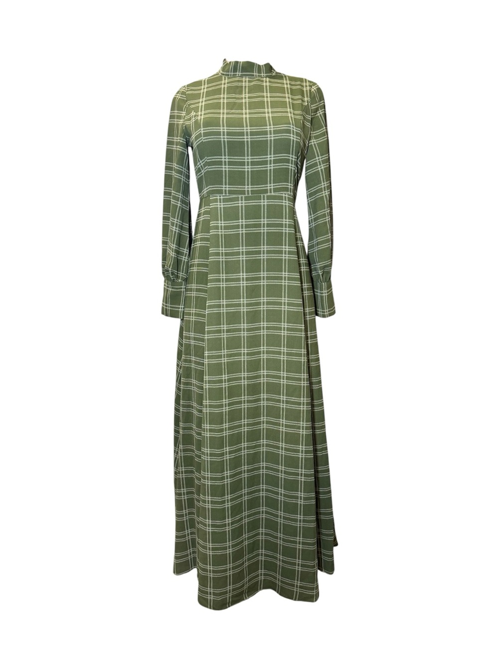 Urban Modesty Olive Green Plaid Long Sleeve Maxi Dress Size XS